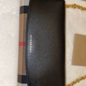 COPY - Authentic Burberry Horse Check and Black Leather Chain Wallet.